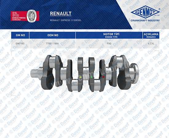 GENMOT GM1185 Krank Mili Renault Kangoo Express 1.9 Dizel F8q